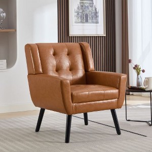 CAVINAS Modern Ergonomics Accent Chair, Soft Linen Material Living Room Chair with Black Legs and Backrest - 1 of 4