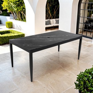 Modern 6-Seater Outdoor Dining Table, Rectangle Aluminum Patio Table with Sintered Stone Top, Umbrella Hole, Aluminum Frame - Cuddlewood - 1 of 4