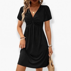 sachin and babi light blue dress SHEIN VCAY Women's Casual Black V-neck Long Sleeve Dress main image 0