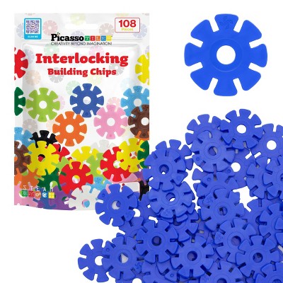 PICASSO-TILES 108 PC Blue Interlocking Plastic Disc, Building Chip Blocks Toy Set for Toddlers, Boys & Girls 3+
