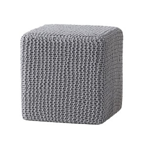 Square Pouf Footstool Ottoman, Knit Bean Bag Floor Chair, Small Furniture, Cotton Handmade Knitted Footstool For Living Room, Bedroom, Kids Room - 1 of 4
