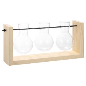 Unique Bargains Home Office Decoration Hydroponics Plant Vase Wood Color 3 Bulb - 1 of 4