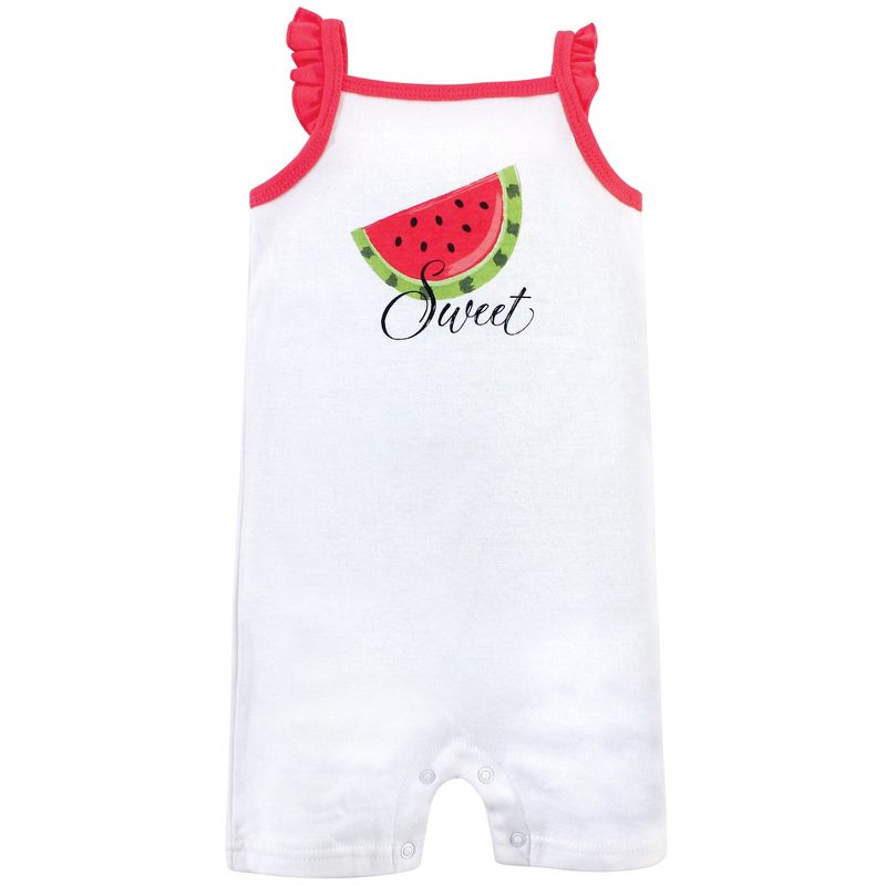 Hudson Baby Infant Girl Cotton Rompers 3pk, Watermelon, 4 of 6
