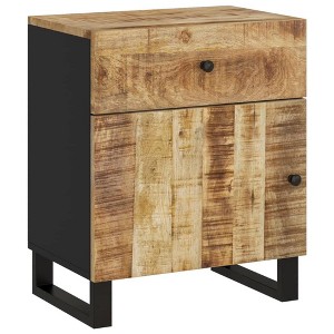 vidaXL Cabinet Accent Nightstand End Table with Storage Drawer Solid Wood - Light Wood - 1 of 4