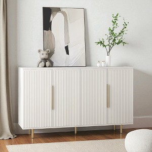 56" Modern Fluted Buffet Sideboard Cabinet with Adjustable Shelves, Large Farmhouse Credenza Accent Storage Console Table for Kitchen Dining Entryway - 1 of 4
