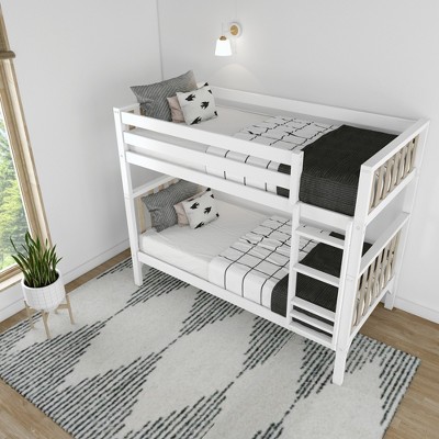 White and Blonde Pine Twin Over Twin Bunk Bed with Drawers