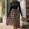 Coolmee Women Fall Dress Long Sleeve Plaid Patchwork Flared A-Line Swing Casual Party Dresses with Belt - 3 of 4