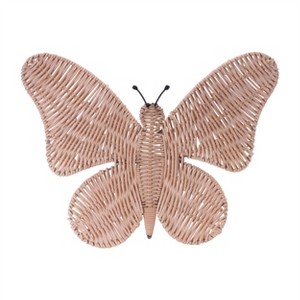 HomeRoots 14" X 18" Natural Butterfly Rattan Hanging Dimensional Sculpture - 1 of 4