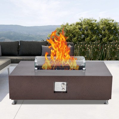 COZONY 36/48/56" Propane Fire Pit Table, 50,000 BTU Dual-Use Outdoor Heater with Wind Guard & Cover