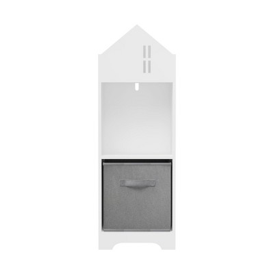 Vynxaria Kids Dollhouse Bookcase with Storage, 2-Tier Organizer & Collapsible Fabric Drawers for Bedroom or Playroom (White/Gray)