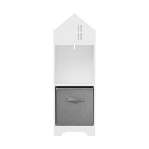 Vynxaria Kids Dollhouse Bookcase with Storage, 2-Tier Organizer & Collapsible Fabric Drawers for Bedroom or Playroom (White/Gray) - 1 of 4