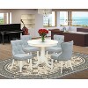 HomeStock 5-Piece Round Linen White Finish Solid Wood Top Dining table with 4 Chairs - 2 of 4