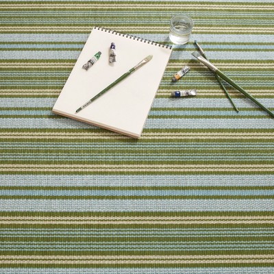 Blue and Green Stripe Synthetic Runner Rug 2.5x8