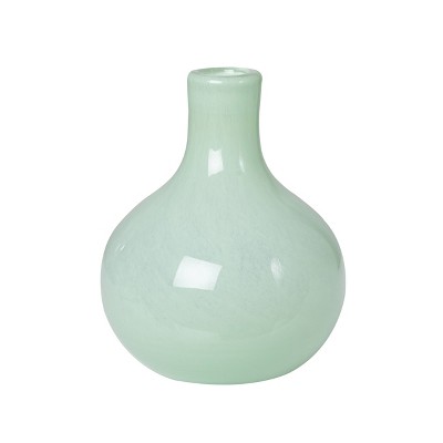 Transpac Glass 9.25 in. Green Bud Vase with Tube Mouth