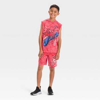 Boys' Spider-Man Cutoff Hoodie Top and Bottom Shorts Set - Red