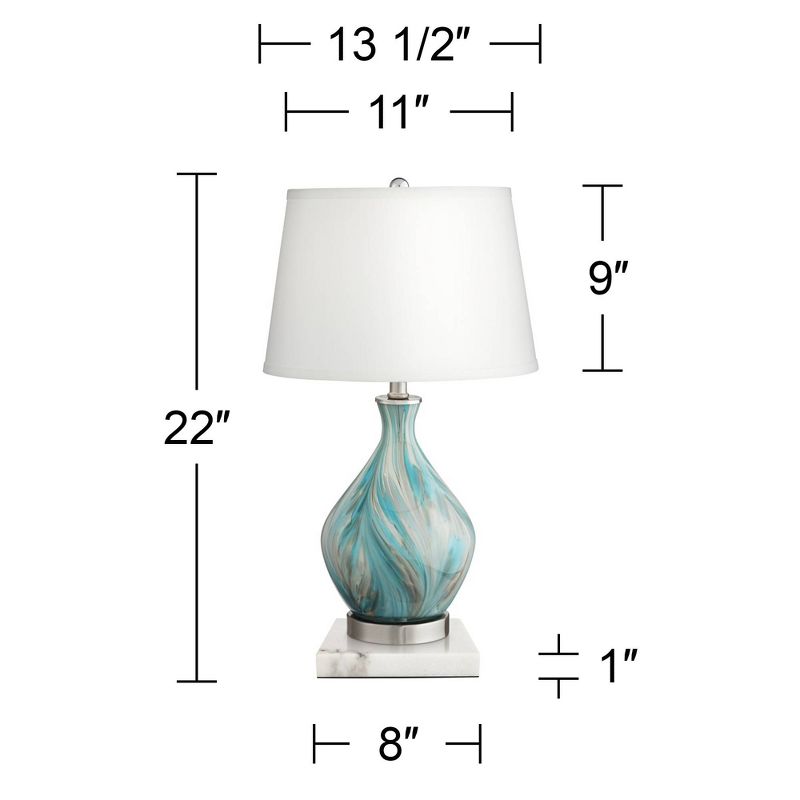 360 Lighting Cirrus Modern Accent Table Lamp with Square White Marble Riser 22" High Blue Gray Drum Shade for Bedroom Living Room Office House Home, 4 of 8