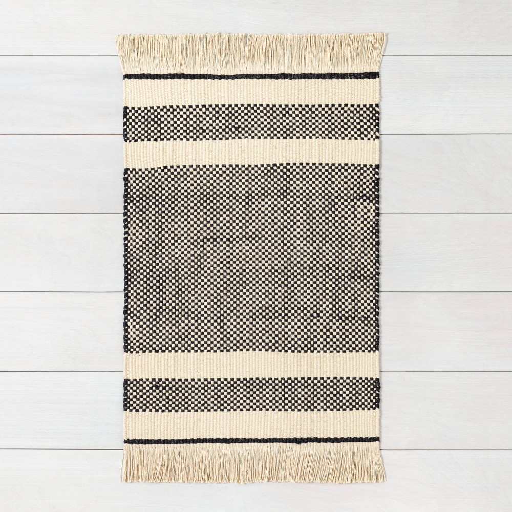 Photos - Area Rug 3' x 5' Jute Accent Rug Black/Natural - Hearth & Hand™ with Magnolia: Wove