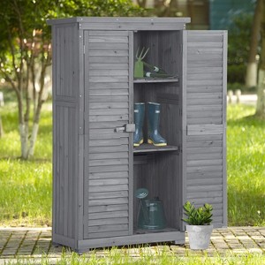 Lorna 3-tier Fir Wood Patio Tool Shed, Storage Shed Cabinet, Outdoor Furniture - Maison Boucle - 1 of 4