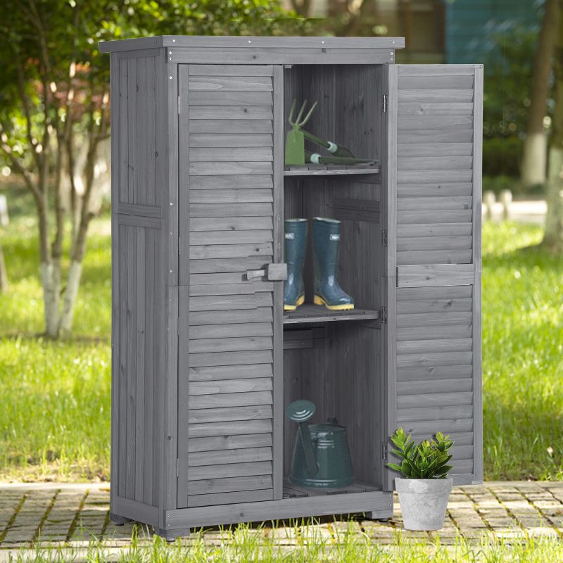 Lorna 3-tier Fir Wood Patio Tool Shed, Storage Shed Cabinet, Outdoor Furniture - Maison Boucle, 1 of 9