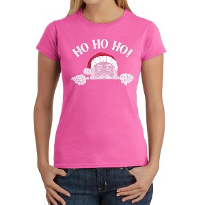 LA Pop Art Peeking Santa - Women's Word Art T-Shirt - 1 of 4
