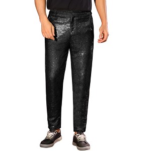 INSPIRE CHIC Men's 70s Disco Party Straight Leg Glitter Sequin Pants - 1 of 4