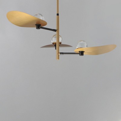 Pearl Black and Natural Aged Brass 3-Light LED Chandelier with Crystal Shades