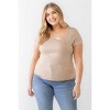 Slickblue Women's Plus Size Taupe Waffle Knit Top, Short Sleeves, Angled Neck, Casual Fit, Size 1XL-3XL - 2 of 4