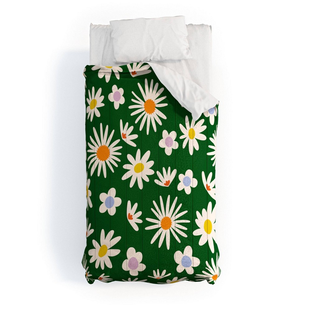 Photos - Bed Linen Deny Designs 3pc Full/Queen Lane and Lucia Rainbow Vintage Daisies Comforter Bedding Set Green: Microfiber, 300 Thread Count