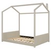 TIRAMISUBEST Twin/Full Size Velvet House Bed Wood Daybed, Upholstered Daybed Frame Sofa Bed with Roof Design and Slats Support - 3 of 4