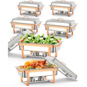 Chafing Dish Buffet Set, 8QT Rectangle Food Warmers Servers w/Lid Holder, Stainless Steel Chafer Set for Party Banquet Catering, Rose Gold - 1 of 4