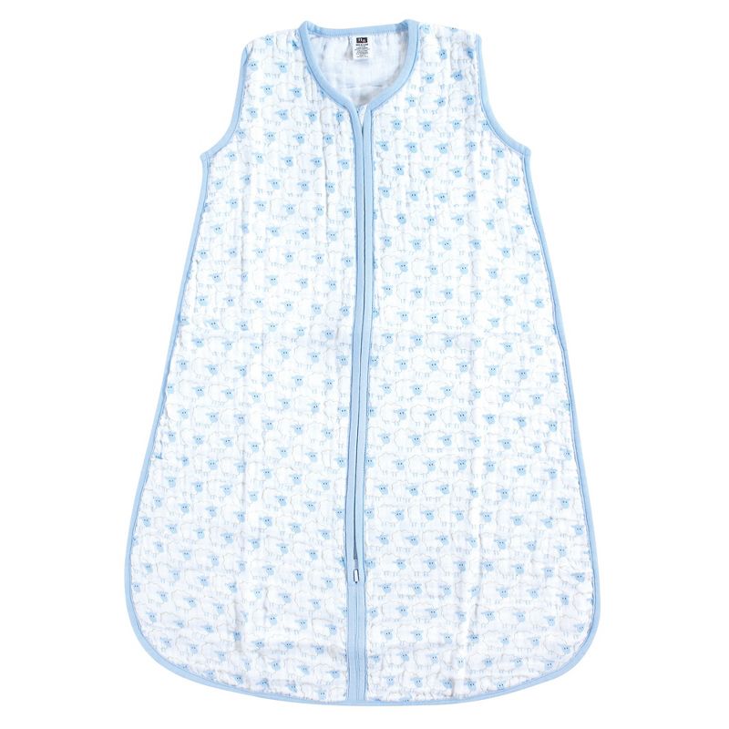 Hudson Baby Infant Boy Muslin Cotton Sleeveless Wearable Sleeping Bag, Sack, Blanket, Blue Sheep, 1 of 3