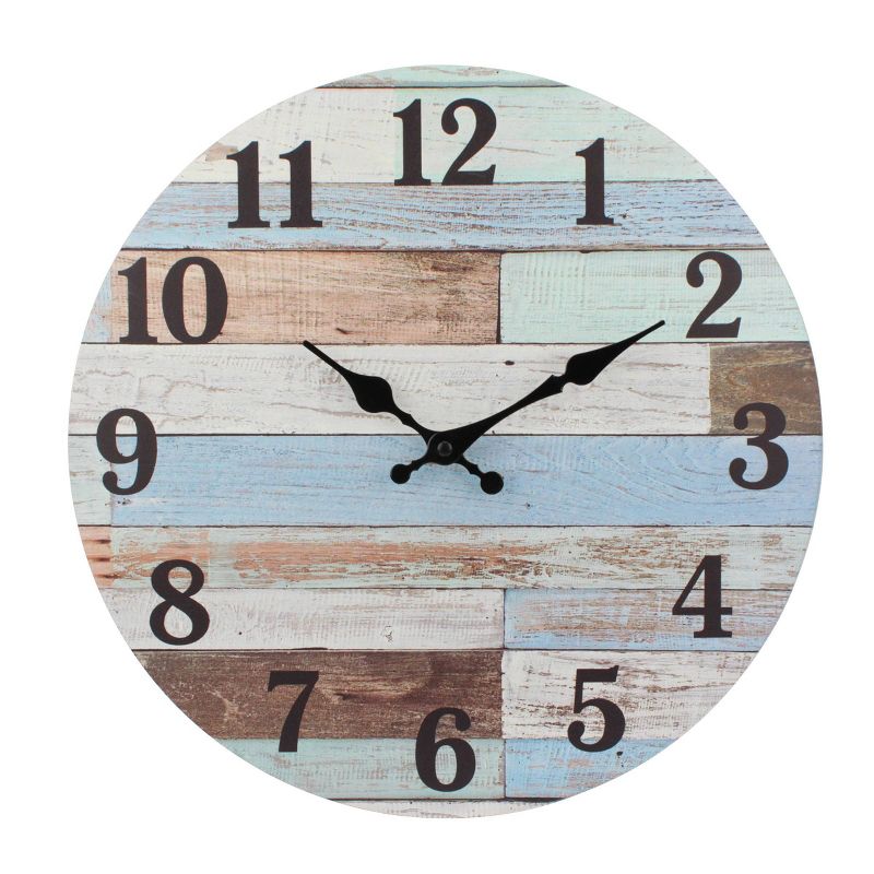 Coastal Worn Wood Wall Clock Blue/White - Stonebriar Collection, 1 of 9