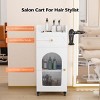 Karl Home Gray Wooden Mobile Salon Trolley Cart with Wheels and Glass Door and Dryer Holder - 3 of 4