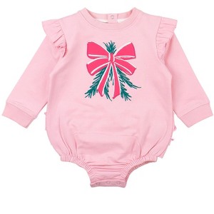 RuffleButts Baby Girls Applique Sweatshirt Bubble Romper - 1 of 2