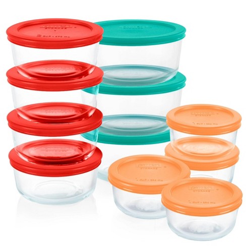 Pyrex Simply Store 16-Piece Round Glass Storage Set with Red Lids
