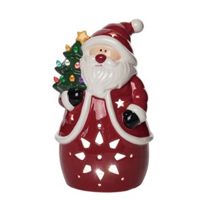 Transpac Ceramic 9.5 in. Red Christmas Light Up Santa Tree - 1 of 4