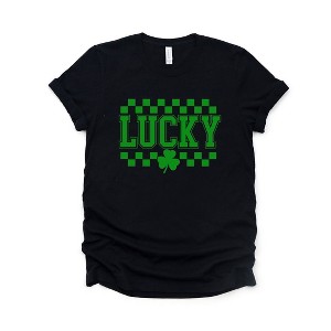 Simply Sage Market Women's Checkered Lucky Shamrock Short Sleeve Graphic Tee - 1 of 4