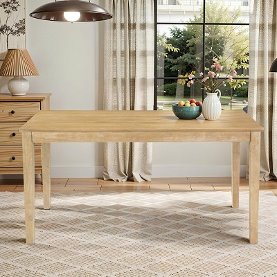 60" Farmhouse Dining Table with Rubberwood Legs and MDF Top, Rustic Kitchen Table for 4–6, Easy-Clean Surface, Stable Design-Cuddlewood