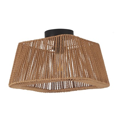 PAKOKULA Farmhouse 1-Light Black Boho Flush Mount Ceiling Light with Hand-Woven Rectangular Rattan Shade
