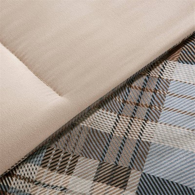 Twin Brown Plaid Down Alternative Microfiber Comforter Set