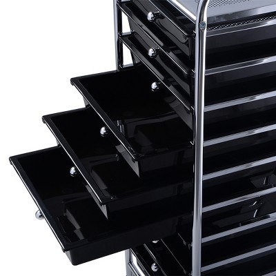 Black 10-Drawer Rolling Storage Cart with Chrome Frame