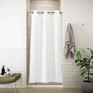 36 inch stall waffle no hook shower curtain with snap - in liner cotton blend fabric bathroom white 36wx 74l - 1 of 4