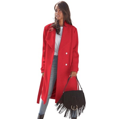 Lascana Women's Belted Long Coat Solid Red 2 : Target