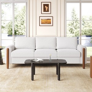 83.86" 3-Seater Sofa, Curved Armrest with Integrated Solid Wood Legs, Teddy Velvet Fabric,  Durable Solid Wood Frame - 1 of 4