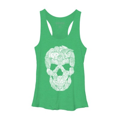 Women's Design By Humans Sketchy Owl Skull By Dinny Racerback Tank Top