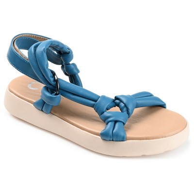 Journee Collection Womens Marri Tru Comfort Foam Multi Strap Flat Sandals Blue 9.5