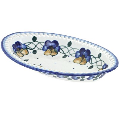 Blue Rose Polish Pottery Pansies Small Oval Dish