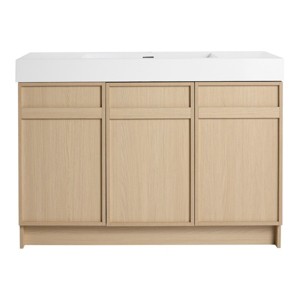 SEVOBAL Bathroom Storage Cabinets Freestanding Vanity With White Resin Sink And Three Soft Close Doors for Modern Homes, Beige, 47.3"*19.7"*35.1" - 1 of 4
