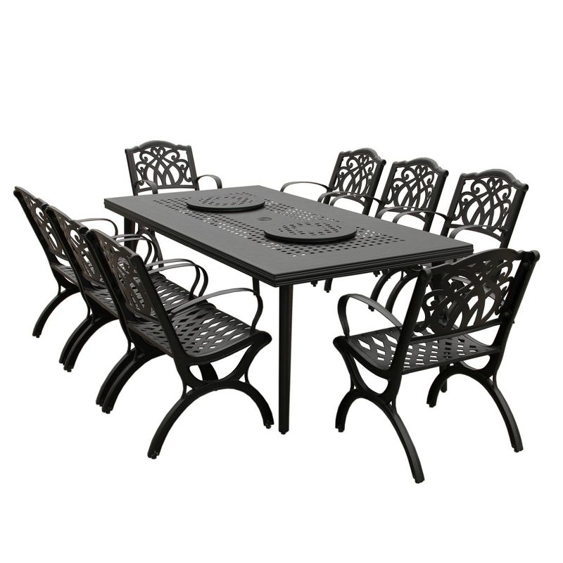 9pc Outdoor Dining Set with  84&#34; Modern Ornate Mesh Aluminum Large Rectangular Table &#38; Luxury Chairs - Black - Oakland Living, 1 of 9