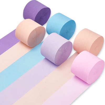 PartyWoo Crepe Paper Streamers Peach Purple Light Pink Pastel Blue 6 Rolls 492 ft 1.8 Inch x 82 Ft Roll